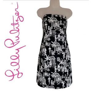 Lilly Pulitzer Strapless Dress Black White Print Party Cocktail Mini‎